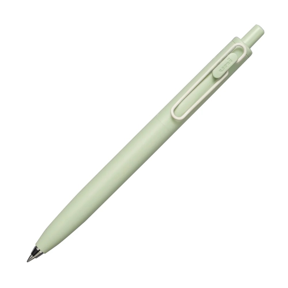 Mint green Uni-ball One F pen with a cream clip.