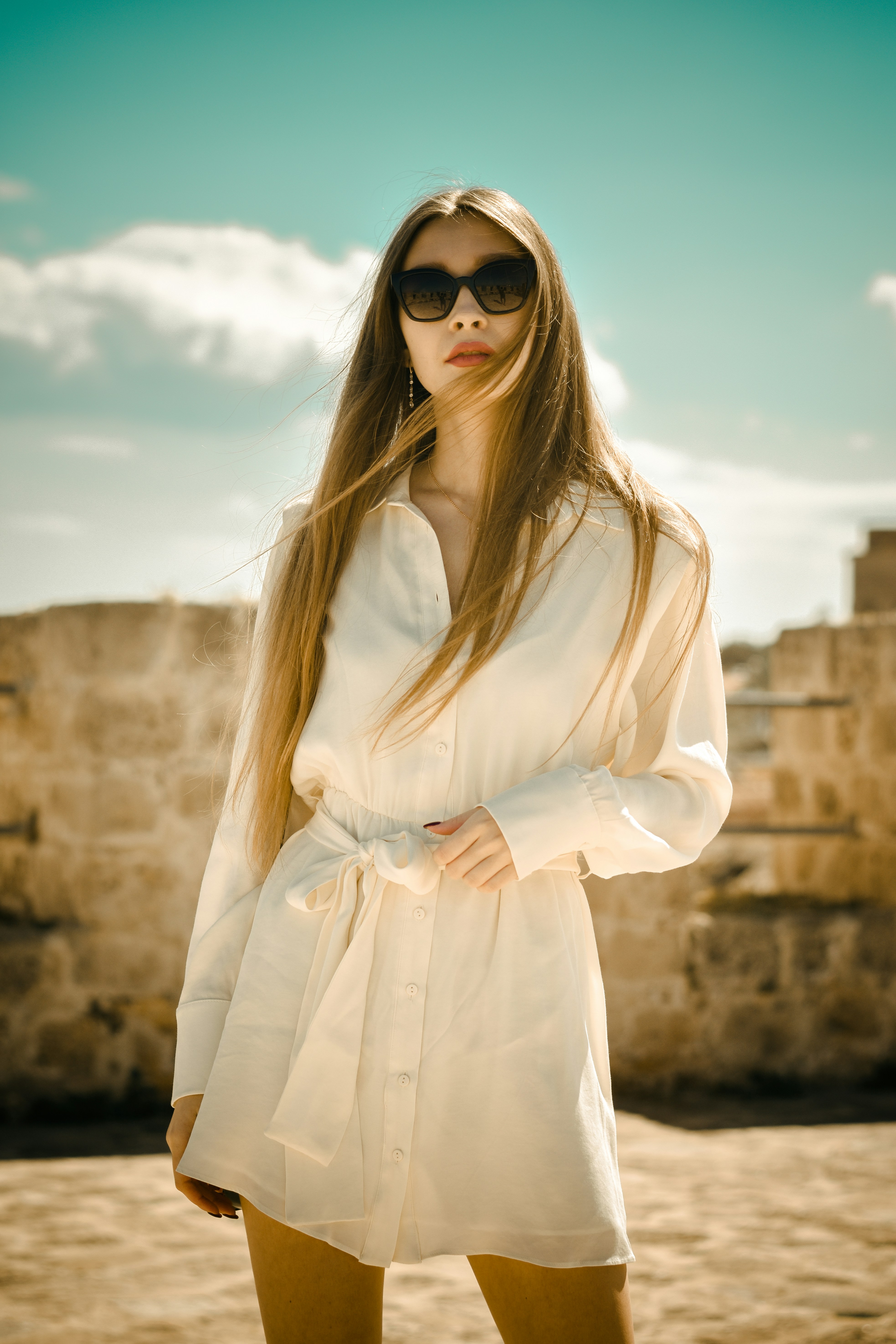 Woman in a white dress.
